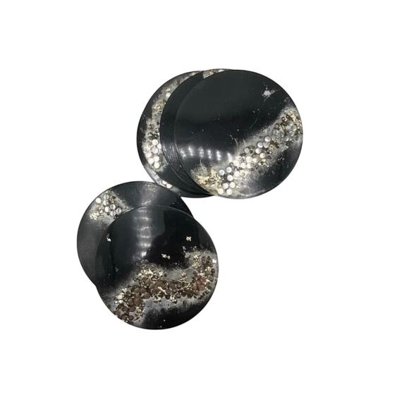 Handmade Black Resin Coasters with Silver Foil & Rhinestones | Set of 6 - Picture 3 of 8